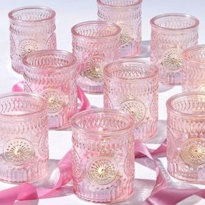 Pink Votive Tealight Candle Holders Glass Centerpieces Wedding Shower Set of 12